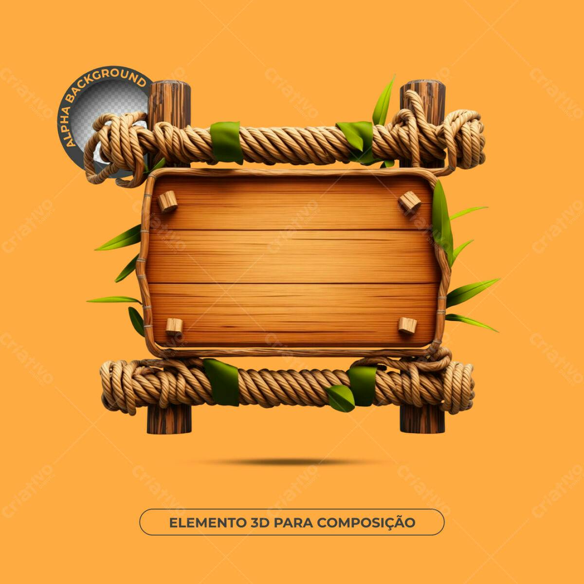 Placa de Madeira em 3D para Design PSD Editável