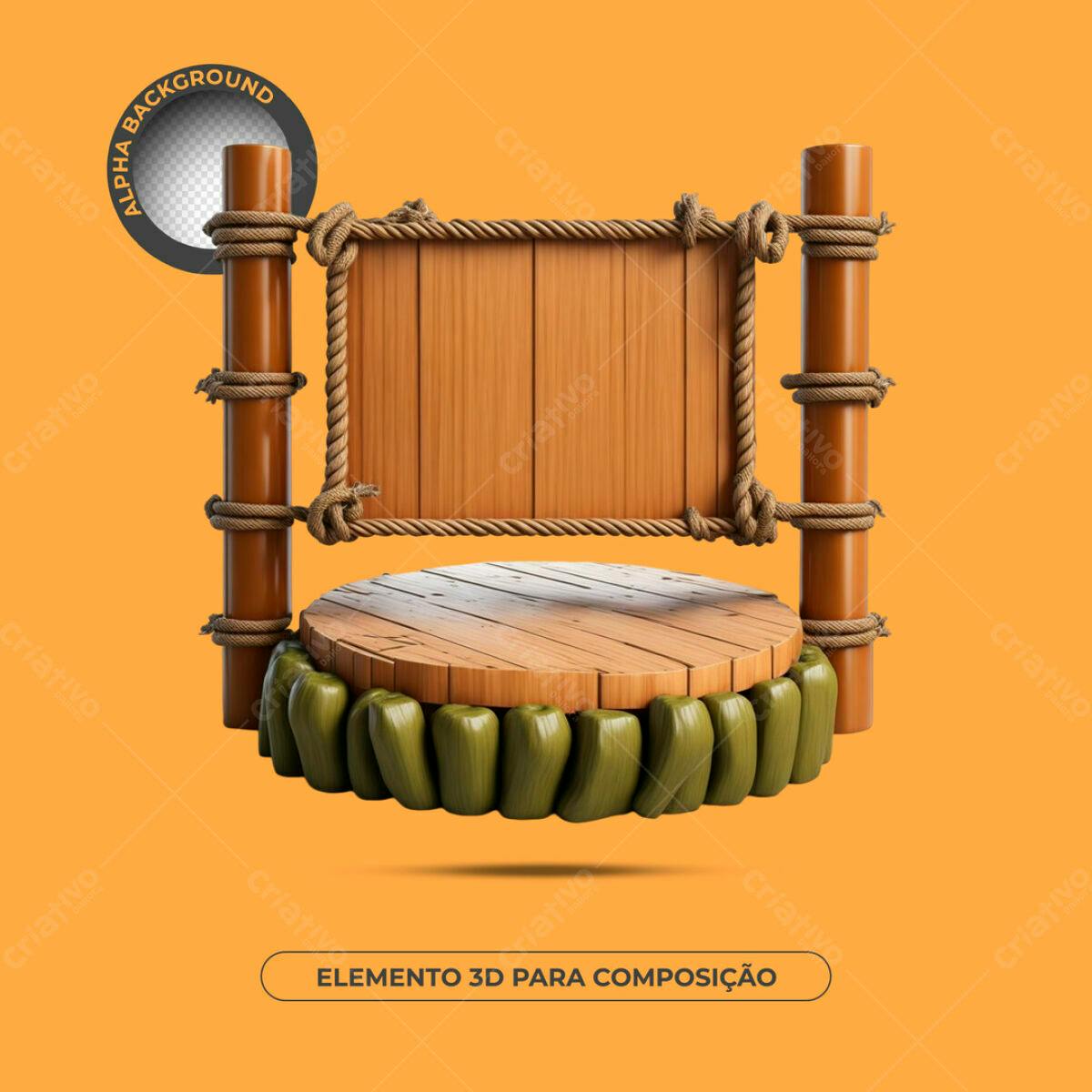 Elemento 3D Madeira e Corda PSD Editável