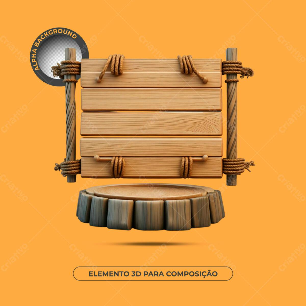 Elemento 3D de Madeira PSD Editável