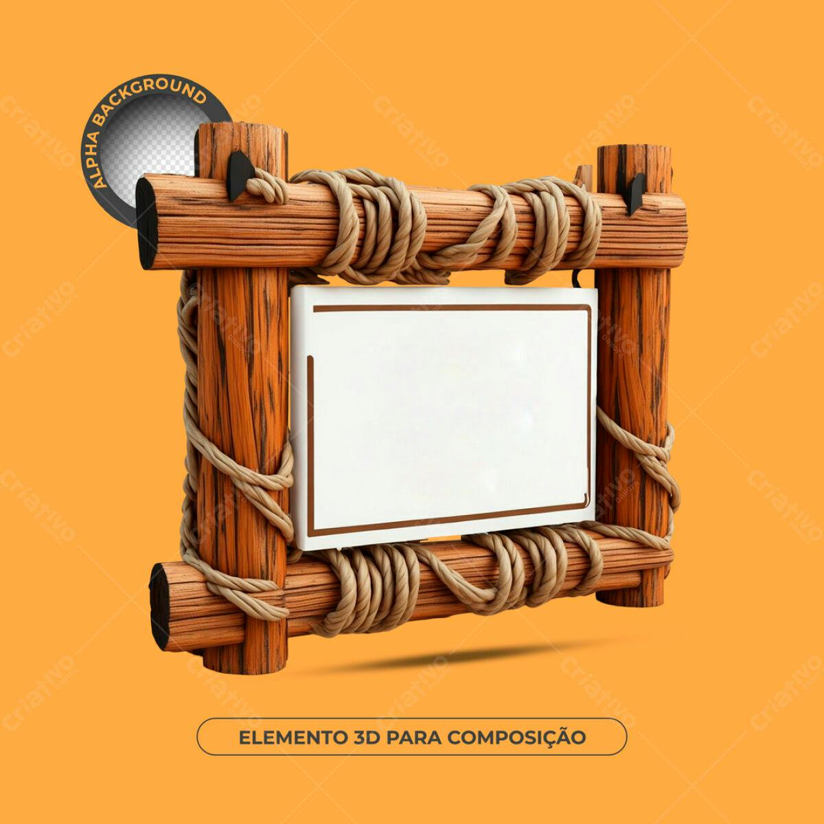 Elemento 3D em Madeira para Composição PSD Editável