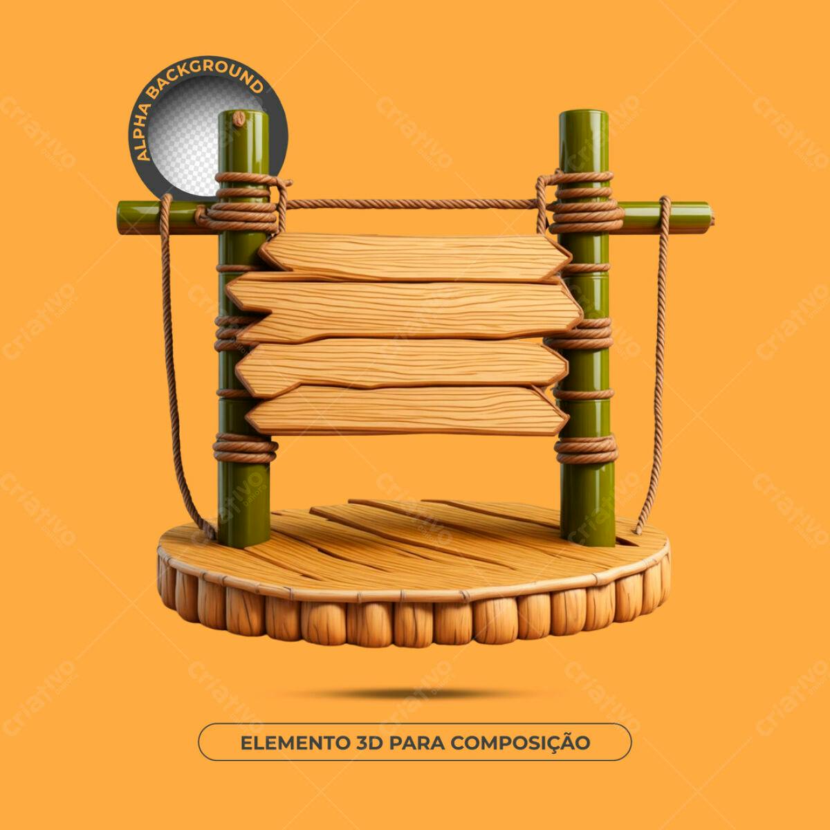 Elemento 3D Madeira PSD Editável