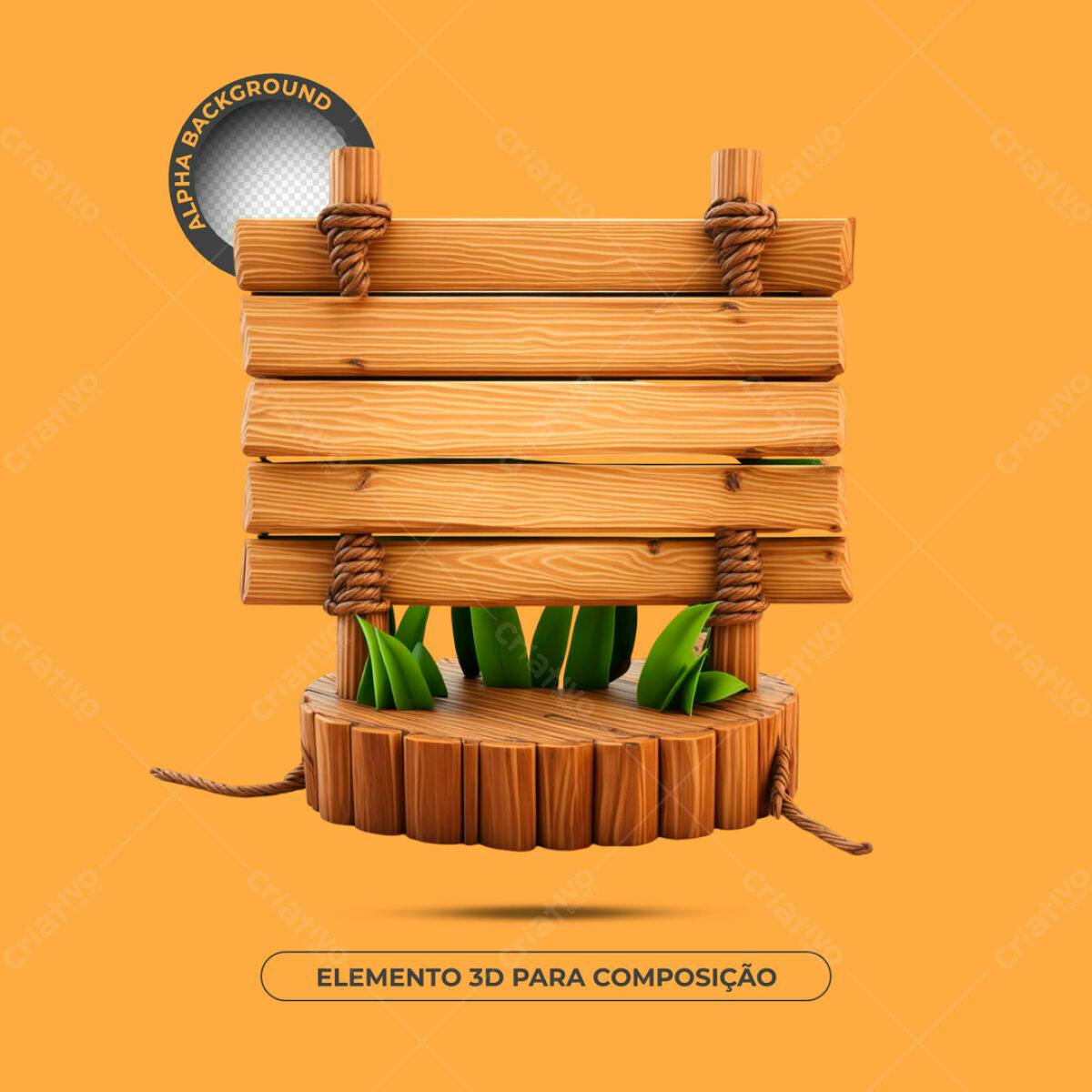 Elemento 3D de Madeira PSD Editável