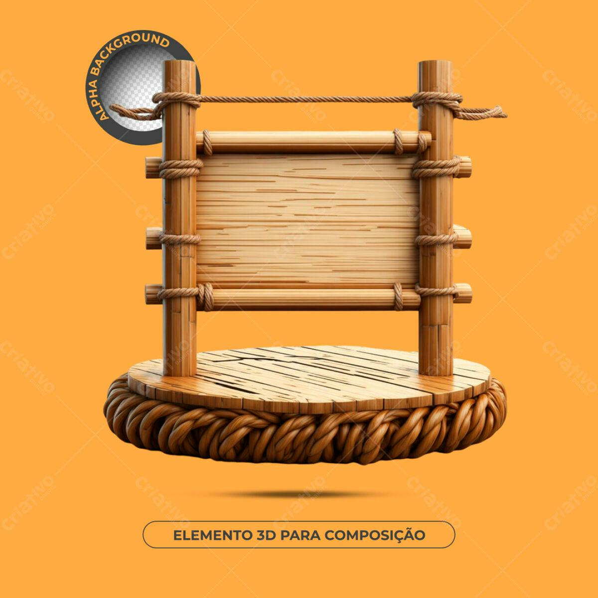 Elemento 3D de Madeira PSD Editável