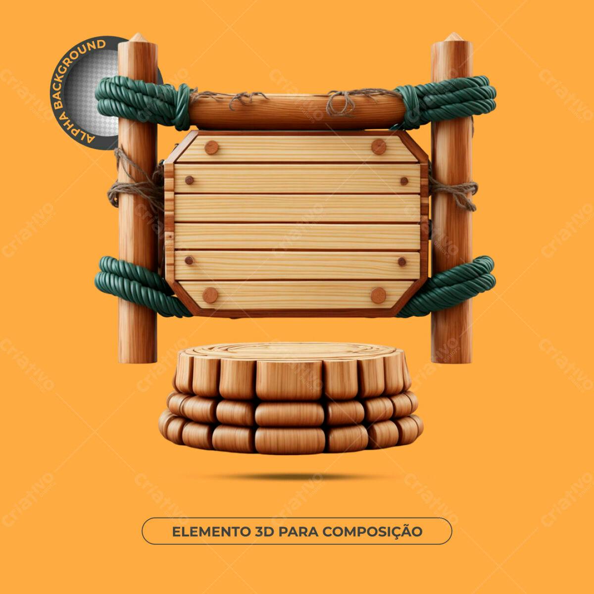 Elemento 3D Madeira PSD Editável