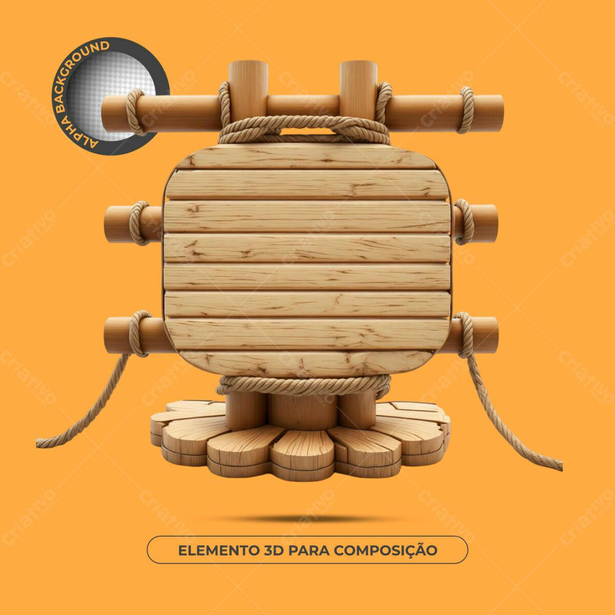 Elemento 3D de Madeira PSD Editável