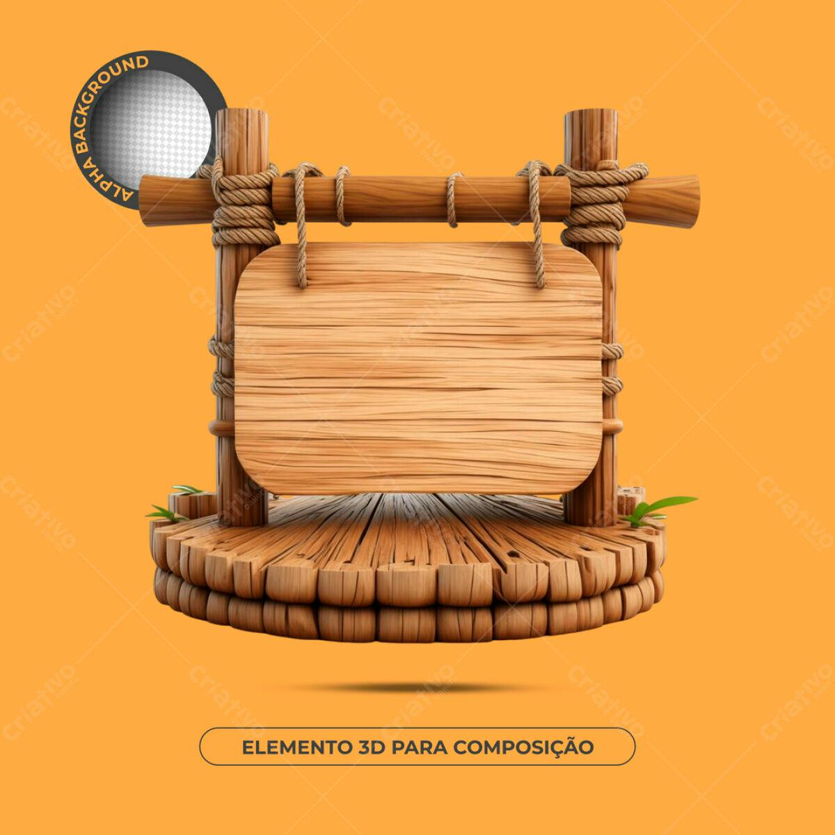 Elemento 3D de Madeira PSD Editável