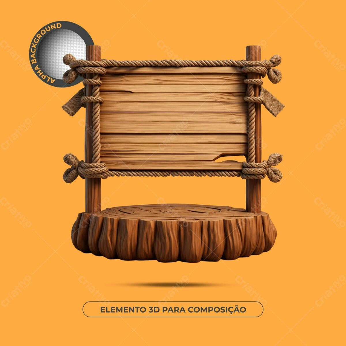 Placa de Madeira Rustica para Composição 3D PSD Editável