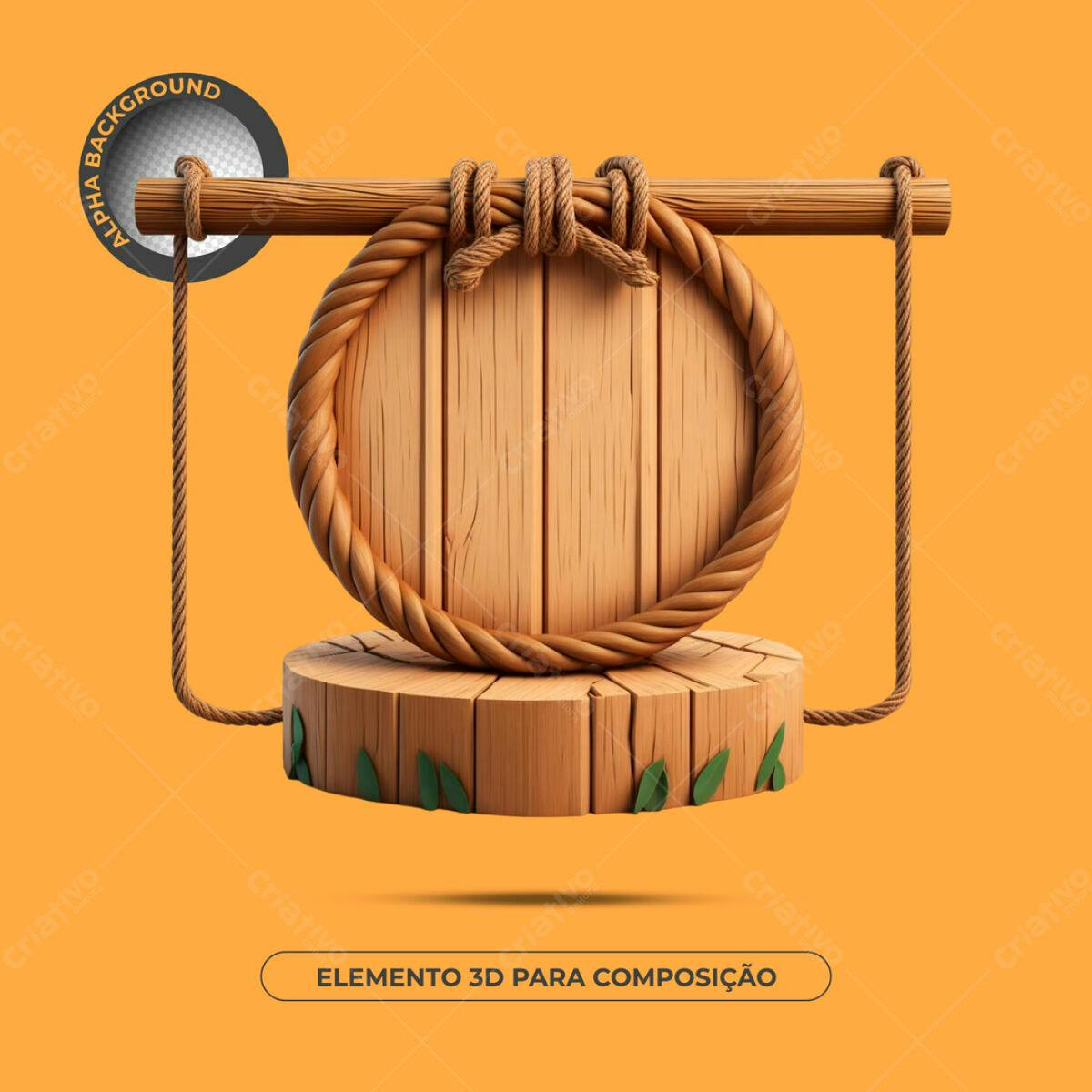 Elemento 3D de Madeira PSD Editável