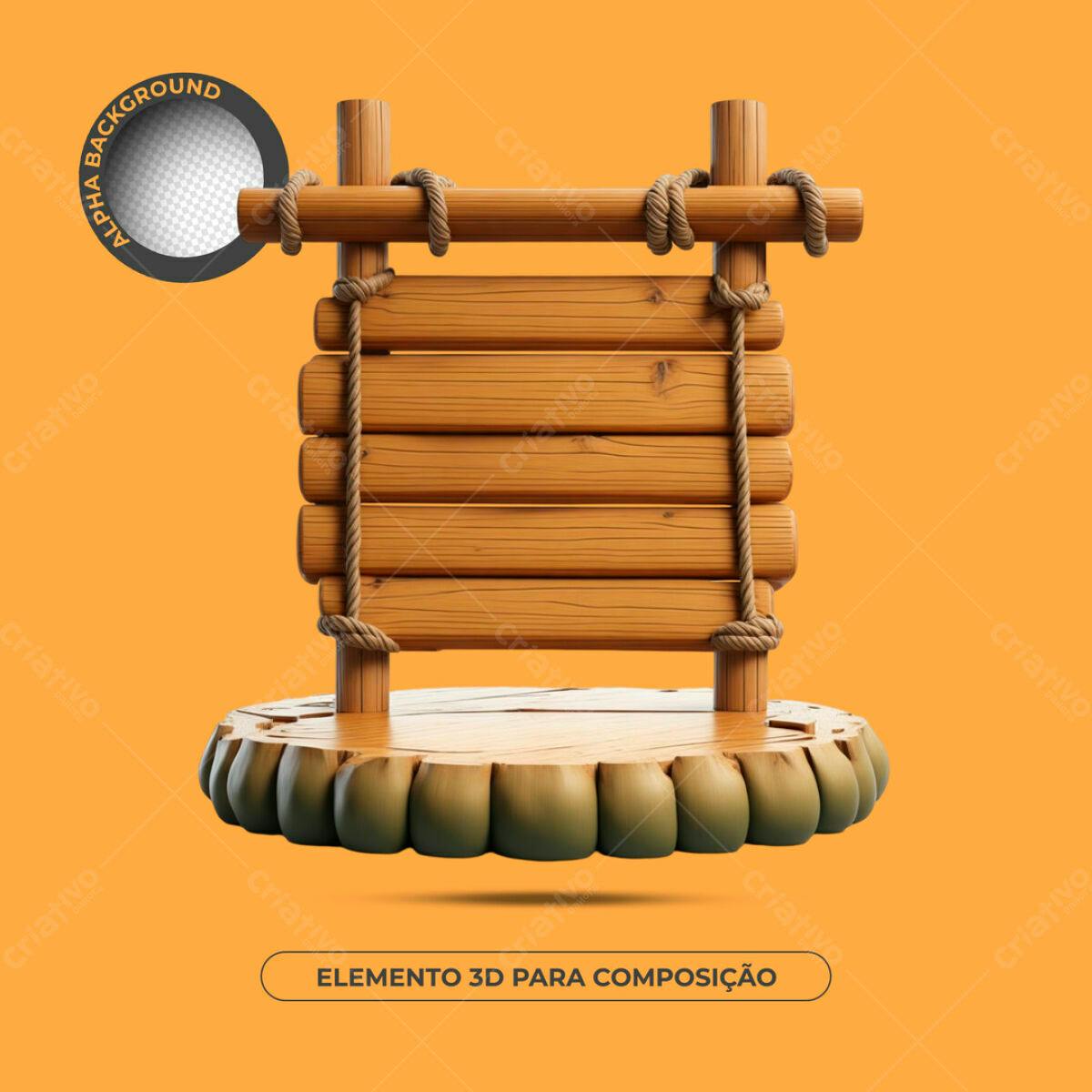 Elemento 3D de Madeira PSD Editável para Composição