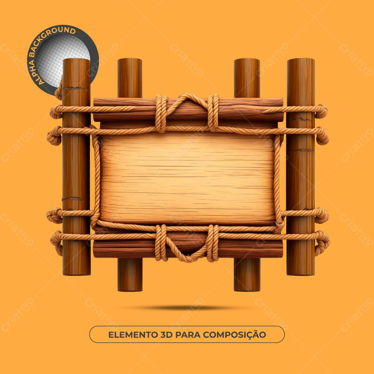 Elemento 3D Placa de Madeira PSD Editável
