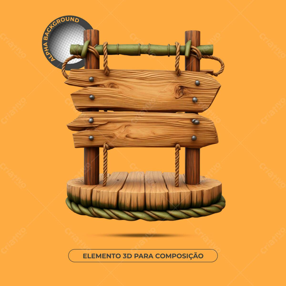 Elemento 3D de Madeira PSD Editável para Mockups
