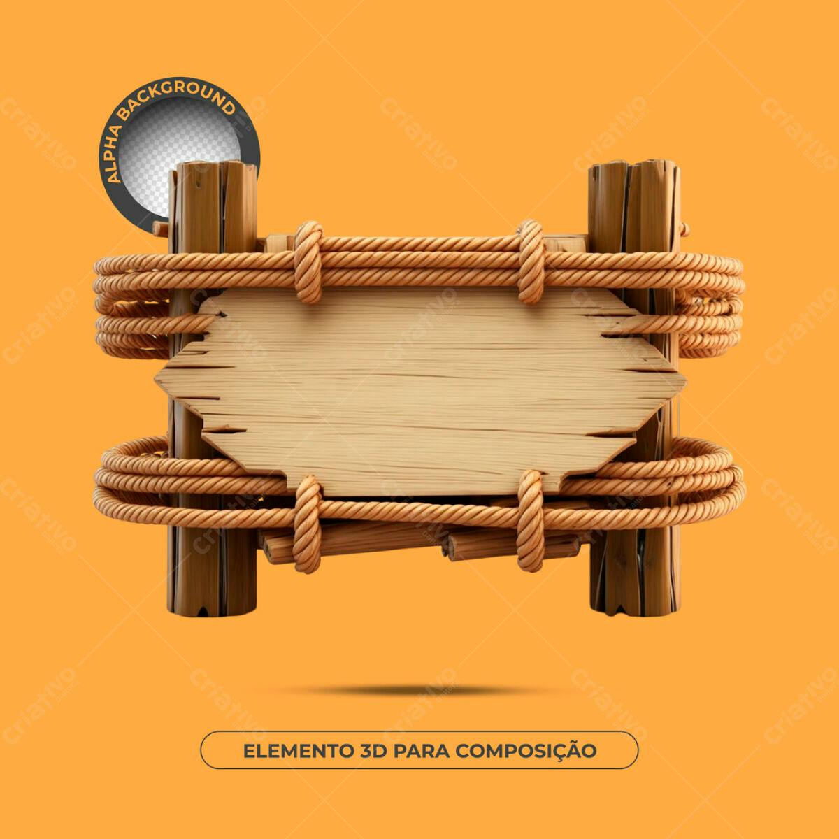 Elemento 3D de Madeira para Composição PSD Editável