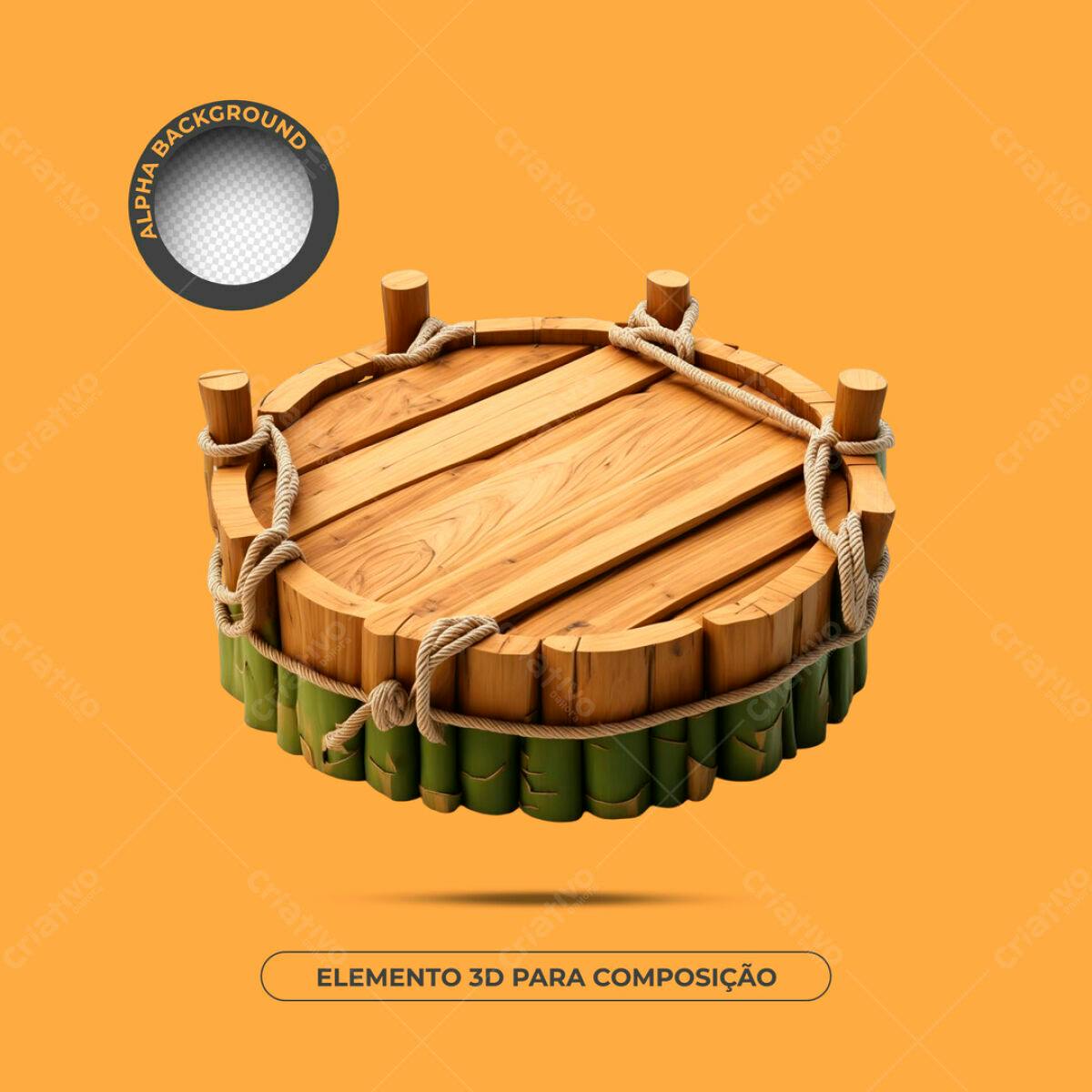 Elemento 3D Madeira e Bambu PSD Editável