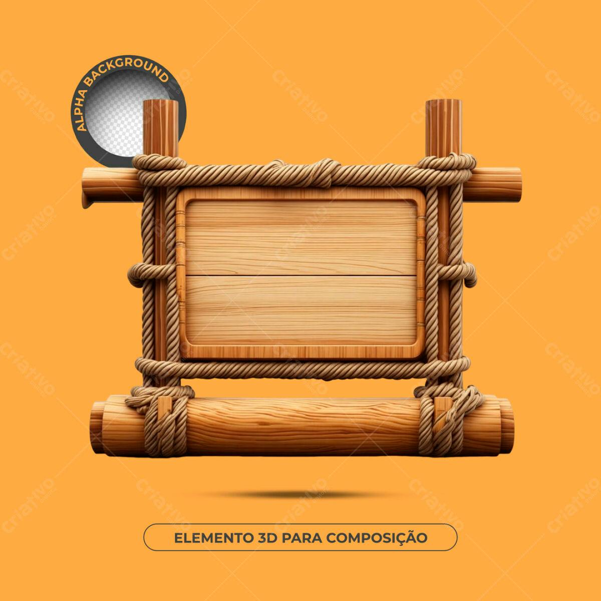 Elemento 3D de Madeira PSD Editável