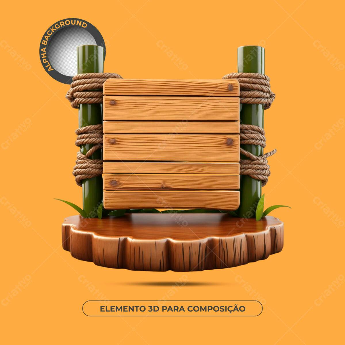 Elemento 3D de Madeira PSD Editável