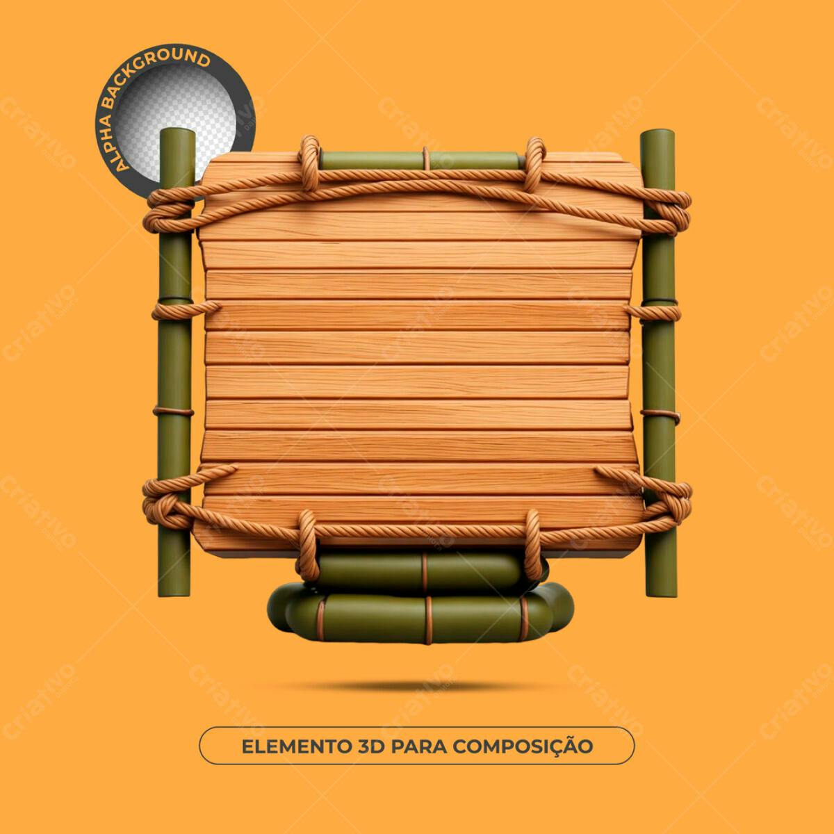 Elemento 3D de Madeira PSD Editável
