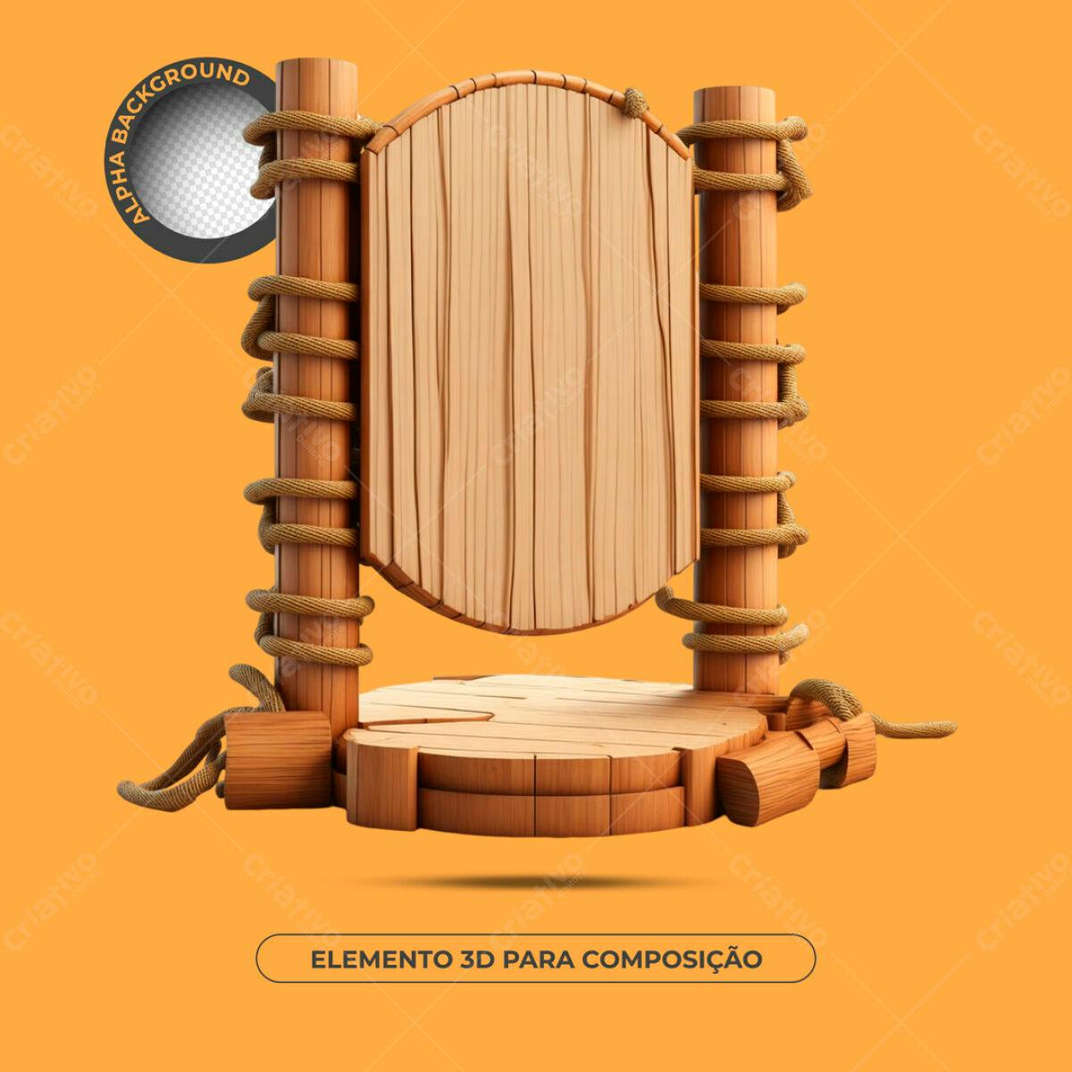 Elemento 3D Madeira PSD Editável
