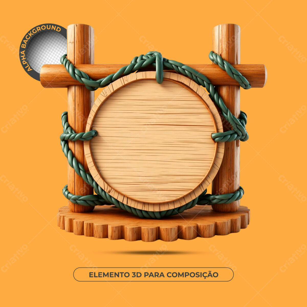 Elemento 3D Placa de Madeira PSD Editável