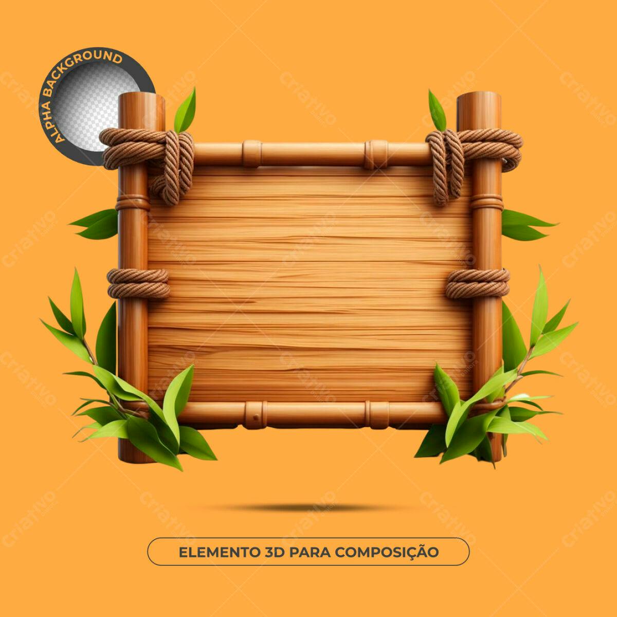 Elemento 3D de Madeira com Bambu PSD Editável