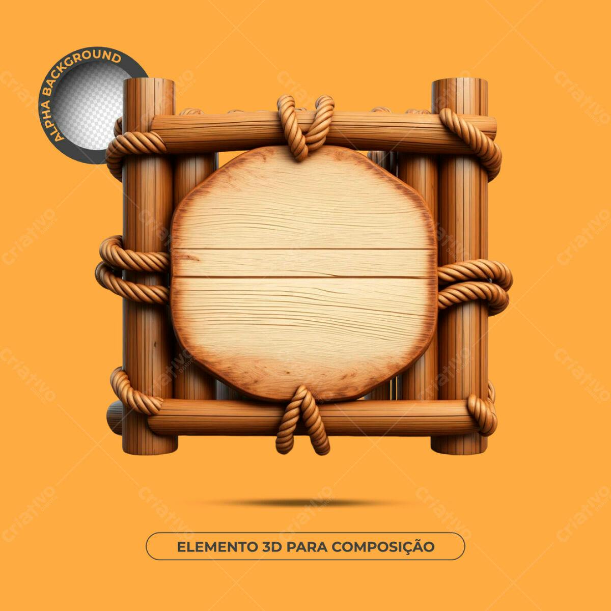 Elemento 3D de Madeira PSD Editável para Design de Logos