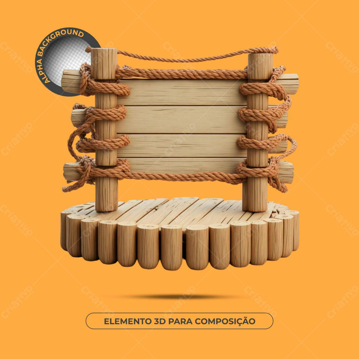 Elemento 3D em Madeira PSD Editável