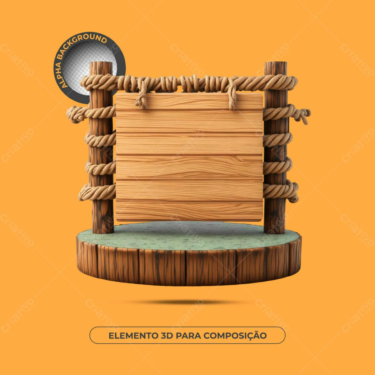 Elemento 3D Madeira para Mockup PSD Editável