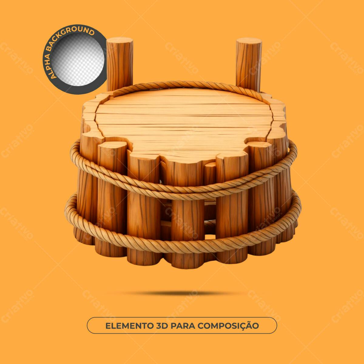 Elemento 3D de Madeira para Composição PSD Editável