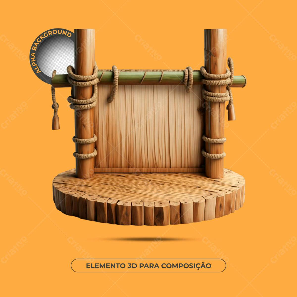 Elemento 3D de Madeira para Mockup PSD Editável