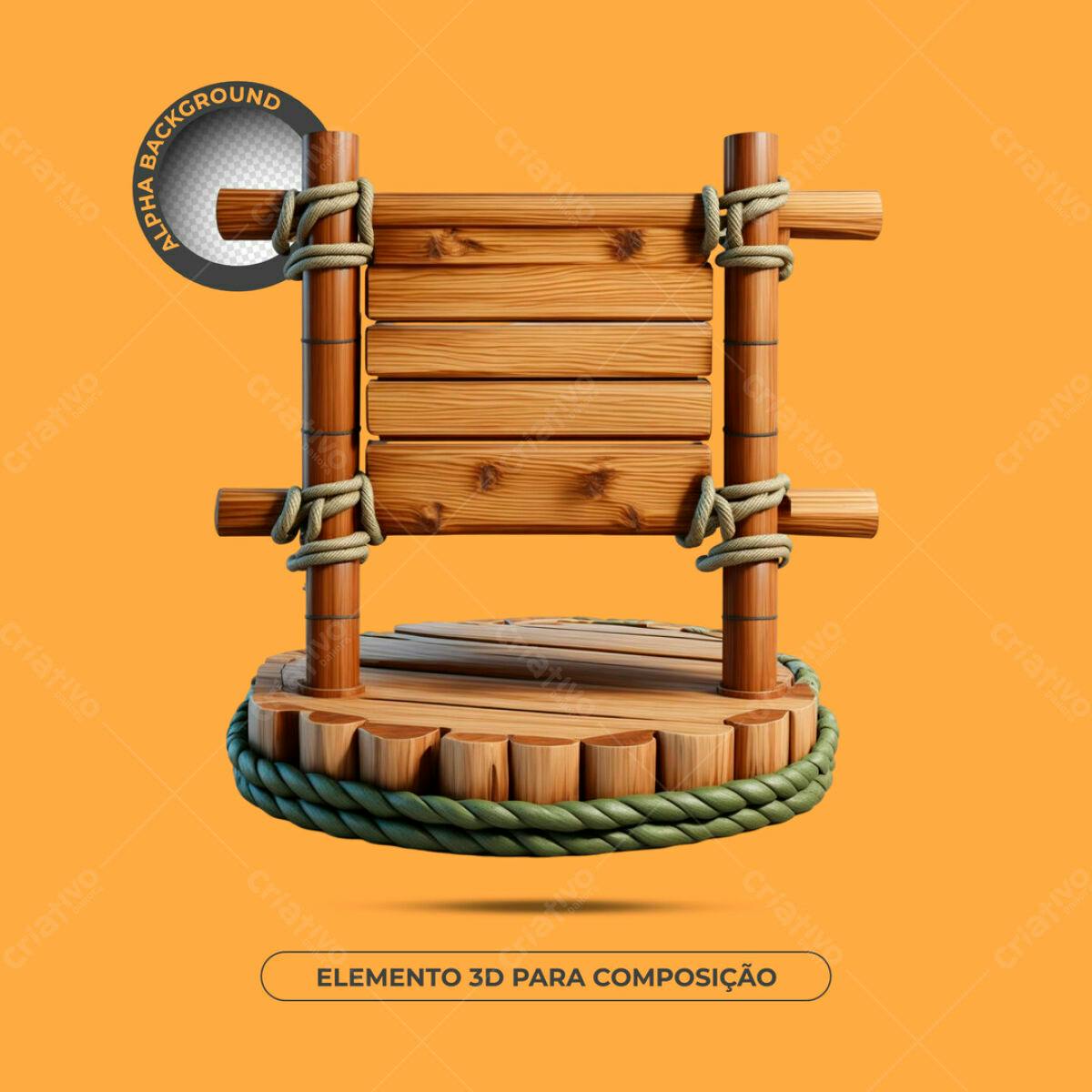 Elemento 3D Madeira PSD Editável