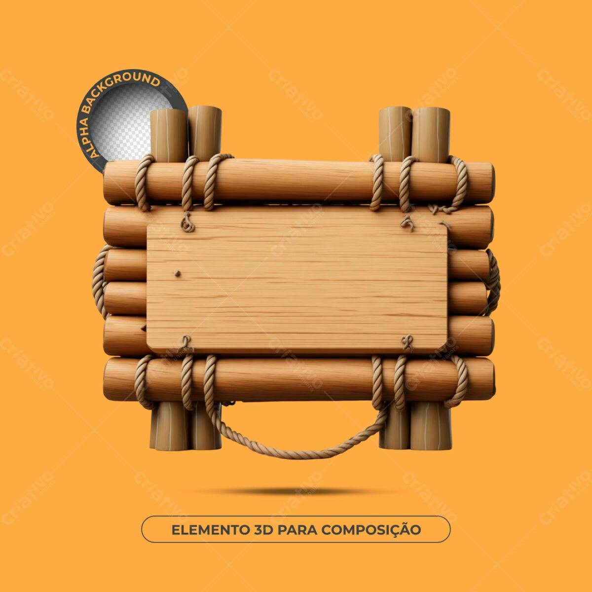 Elemento 3D de Madeira PSD Editável para Composição