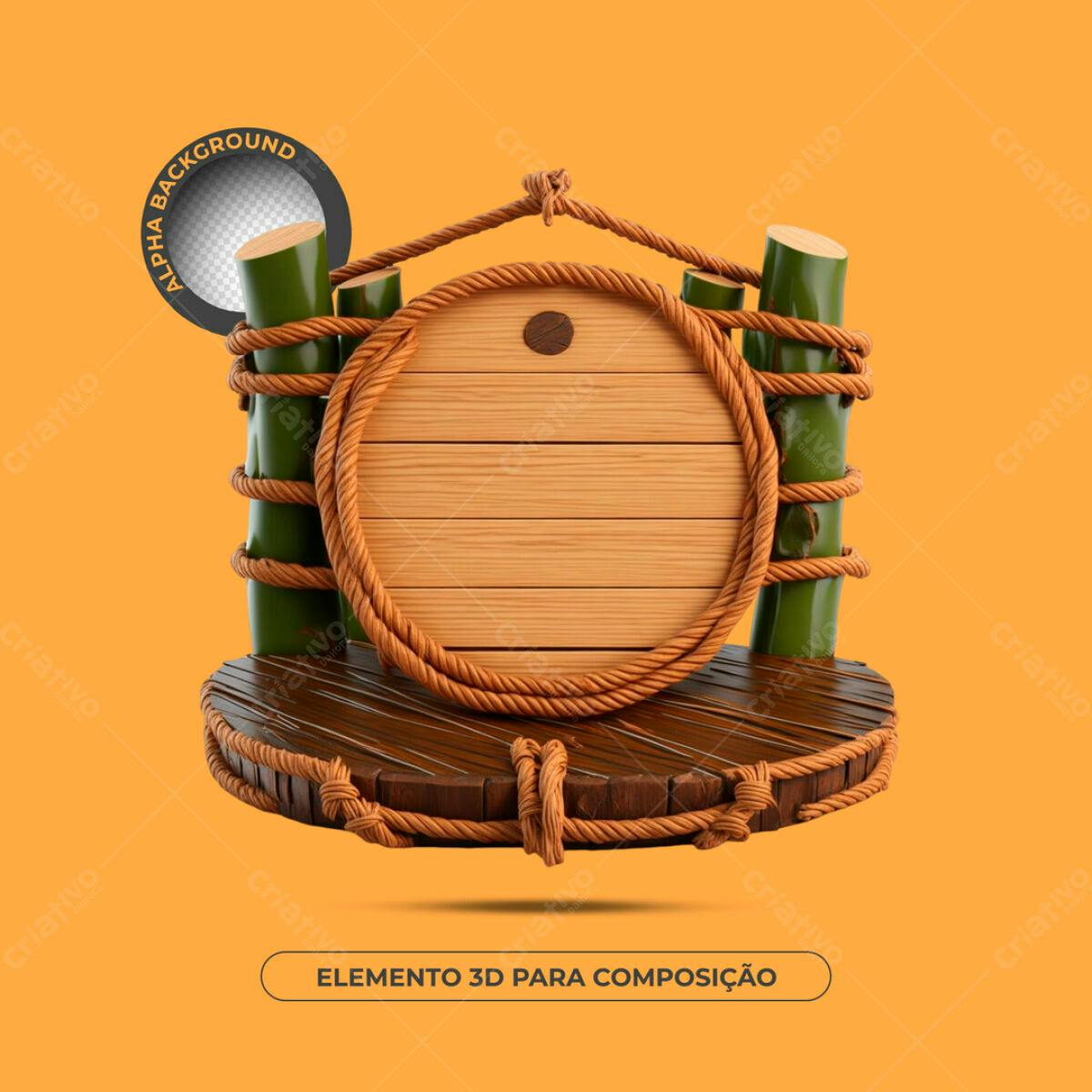 Elemento 3D Madeira e Corda PSD Editável