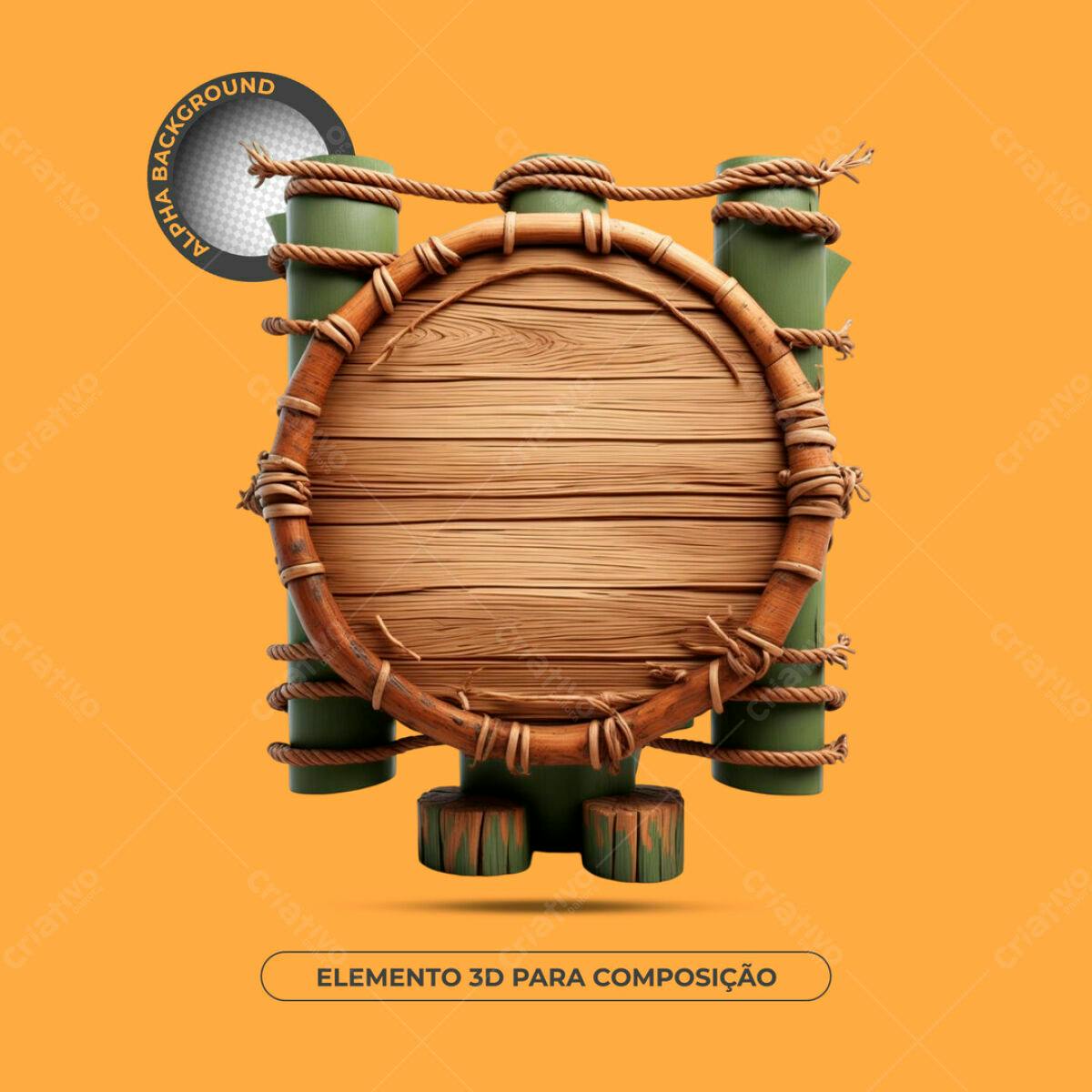 Elemento 3D Madeira PSD Editável
