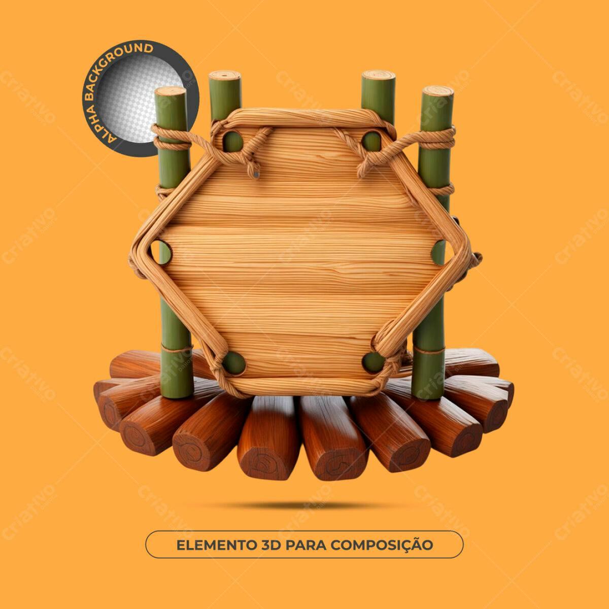 Elemento 3D Madeira PSD Editável