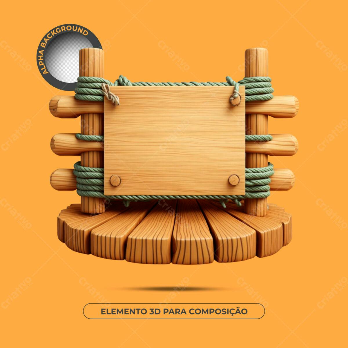 Elemento 3D de Madeira PSD Editável