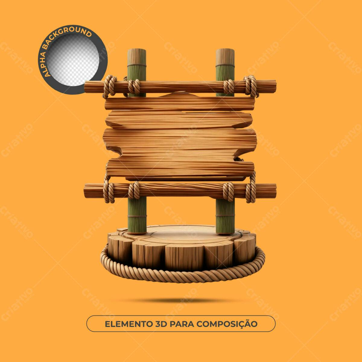Elemento 3D de Madeira PSD Editável