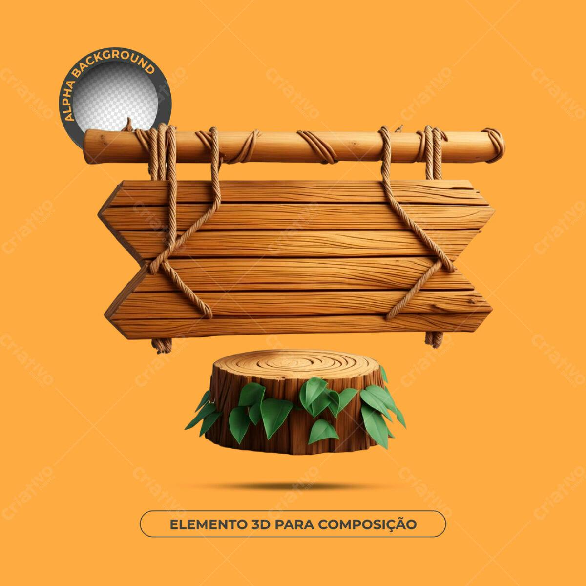 Placa de Madeira Rustica 3D PSD Editável