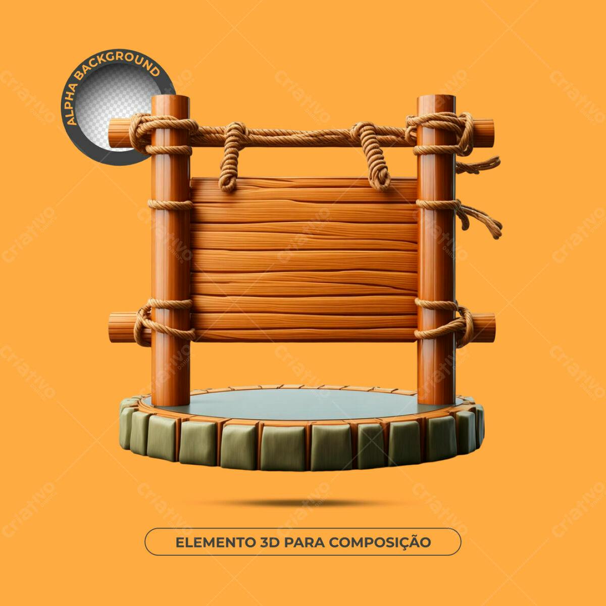 Elemento 3D Madeira para Mockup PSD Editável