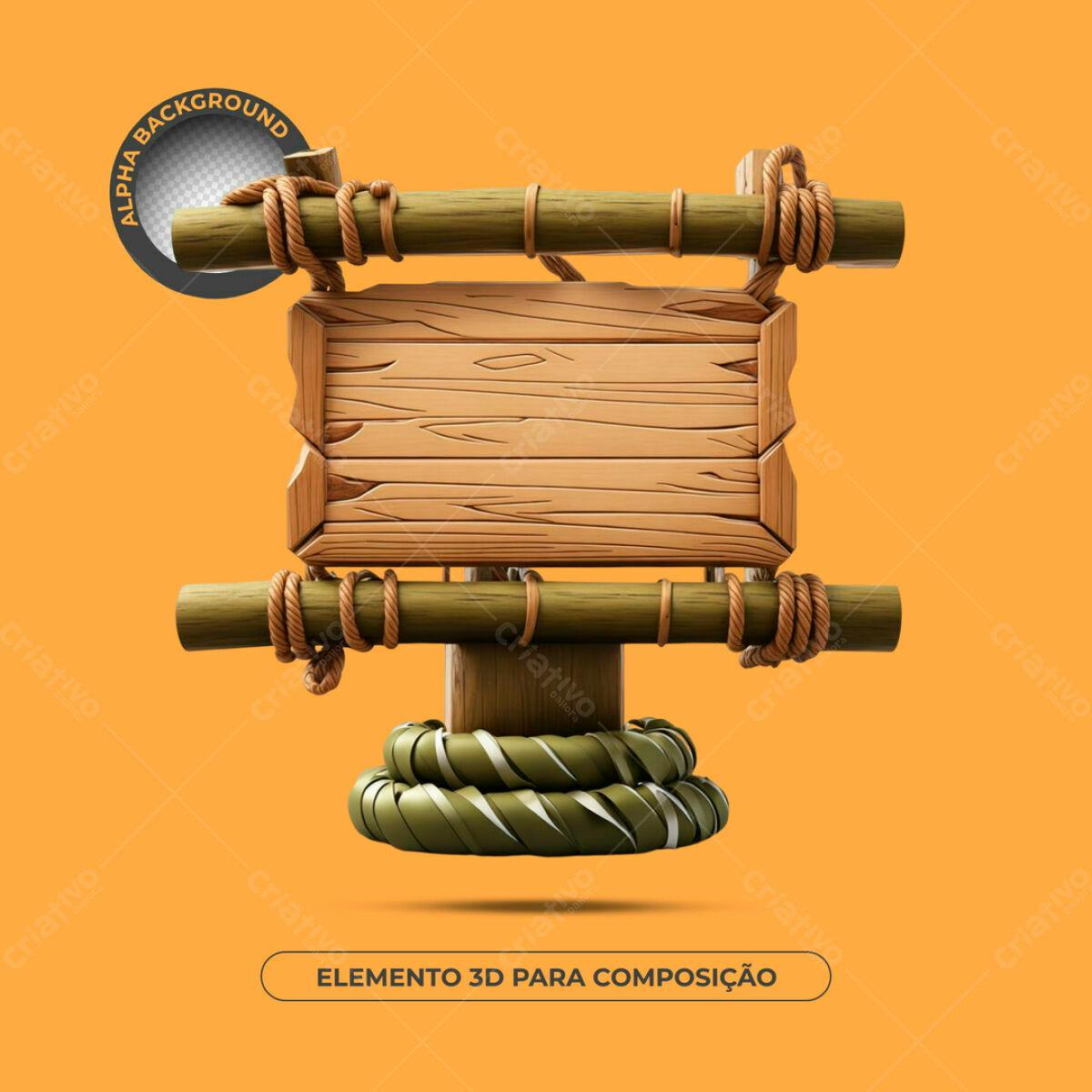 Elemento 3D Madeira Placa PSD Editável