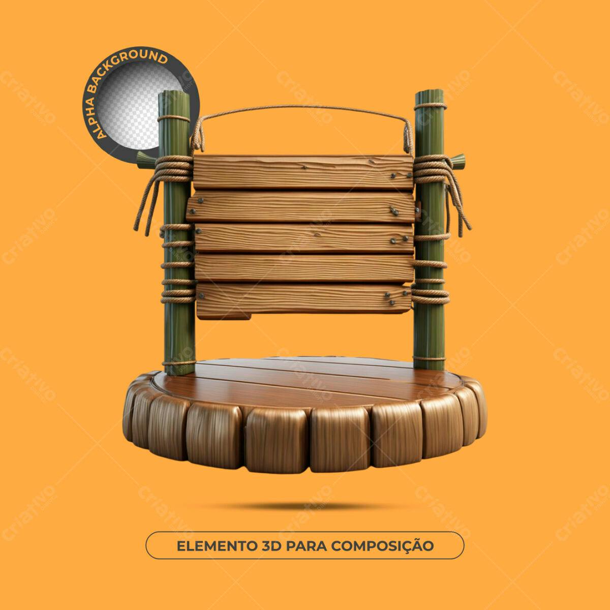 Elemento 3D Placa de Madeira PSD Editável