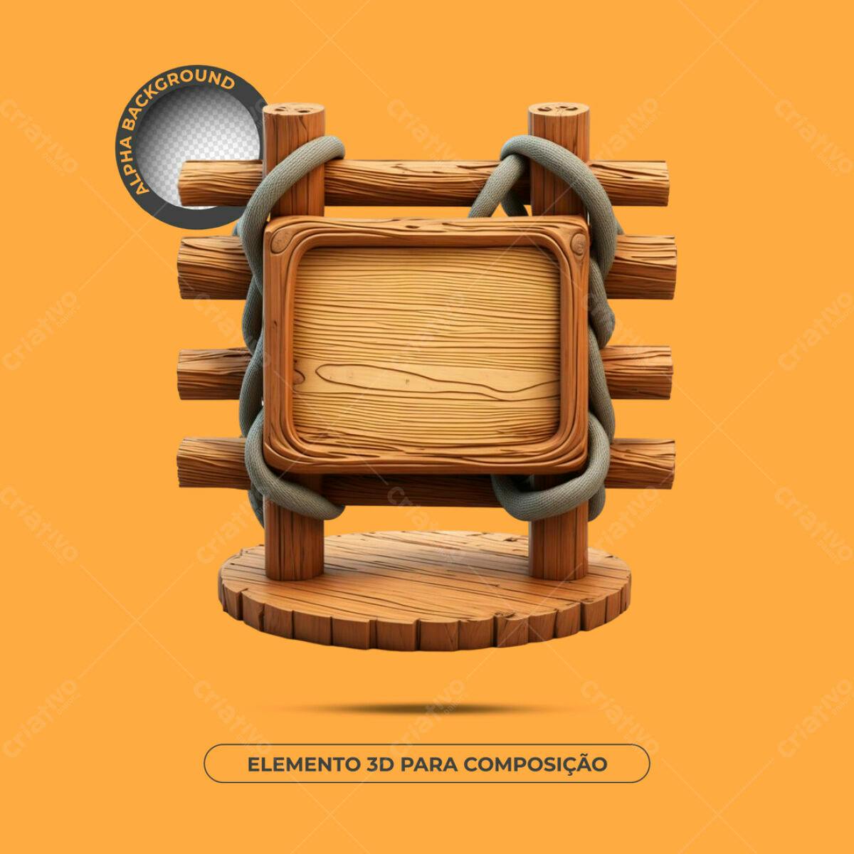 Elemento 3D de Madeira PSD Editável