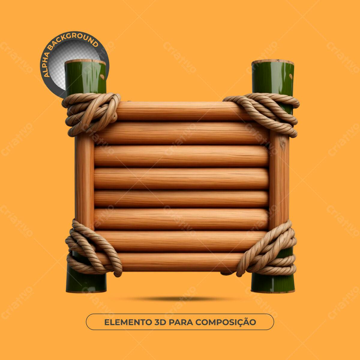 Elemento 3D de Madeira PSD Editável