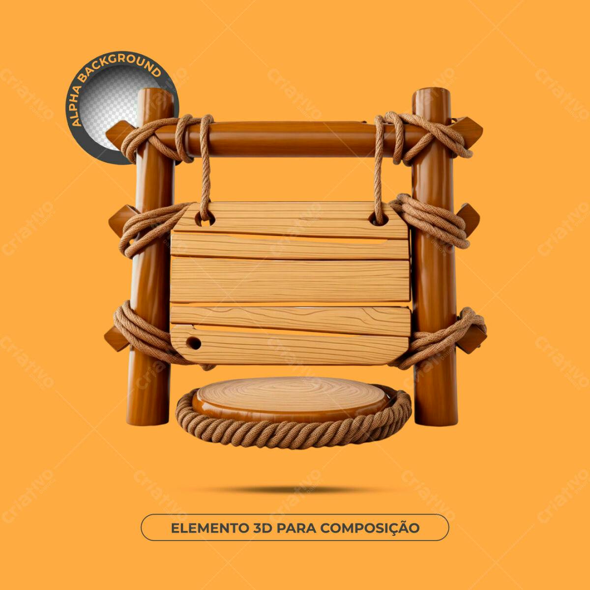 Elemento 3D Madeira PSD Editável