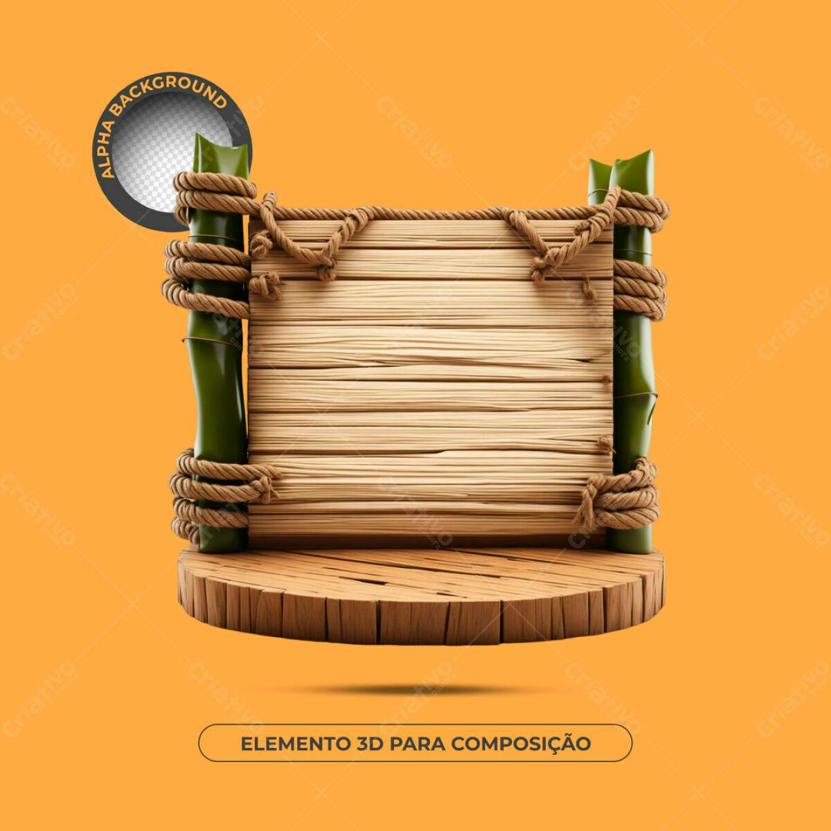Elemento 3D Madeira e Corda PSD Editável