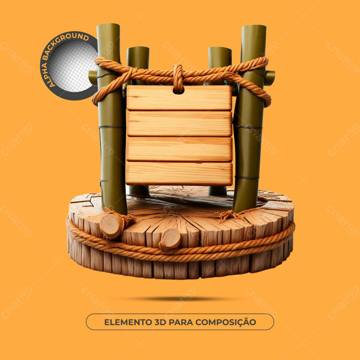 Elemento 3D de Madeira PSD Editável