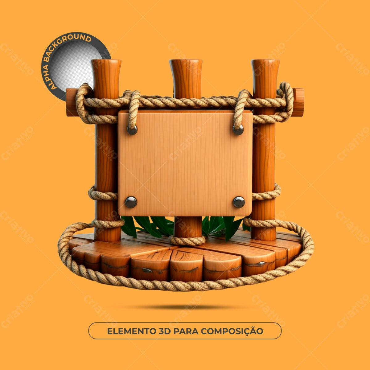 Elemento 3D de Madeira para Composição PSD Editável