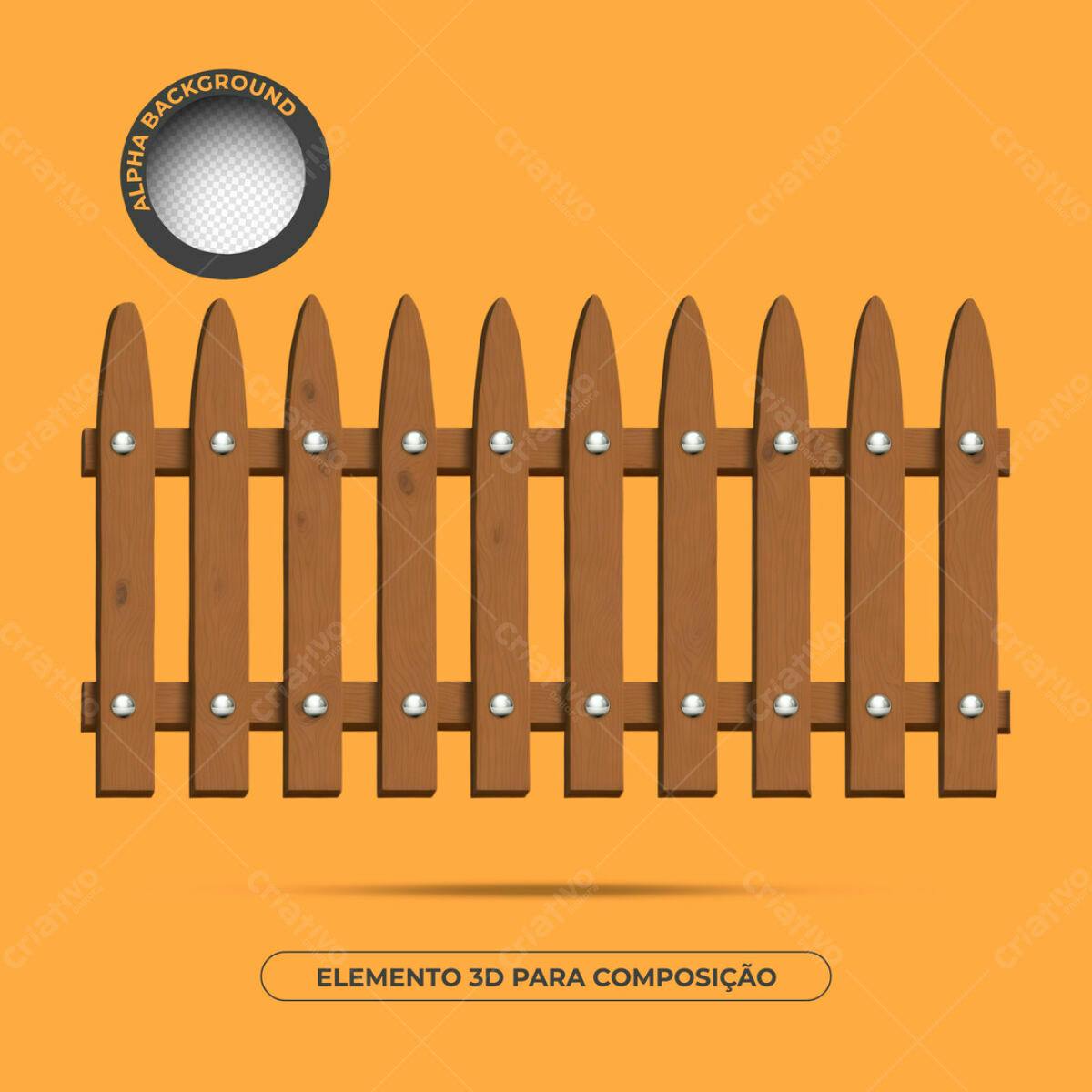 Elemento 3D Cerca de Madeira PSD Editável