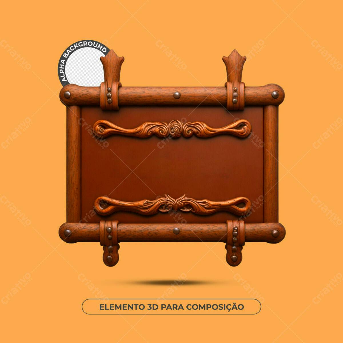 Elemento 3D de Madeira Marrom PSD Editável