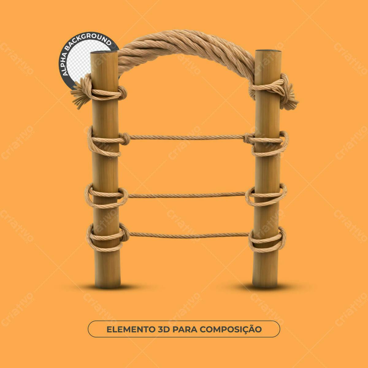 Elemento 3D de Madeira e Corda PSD Editável