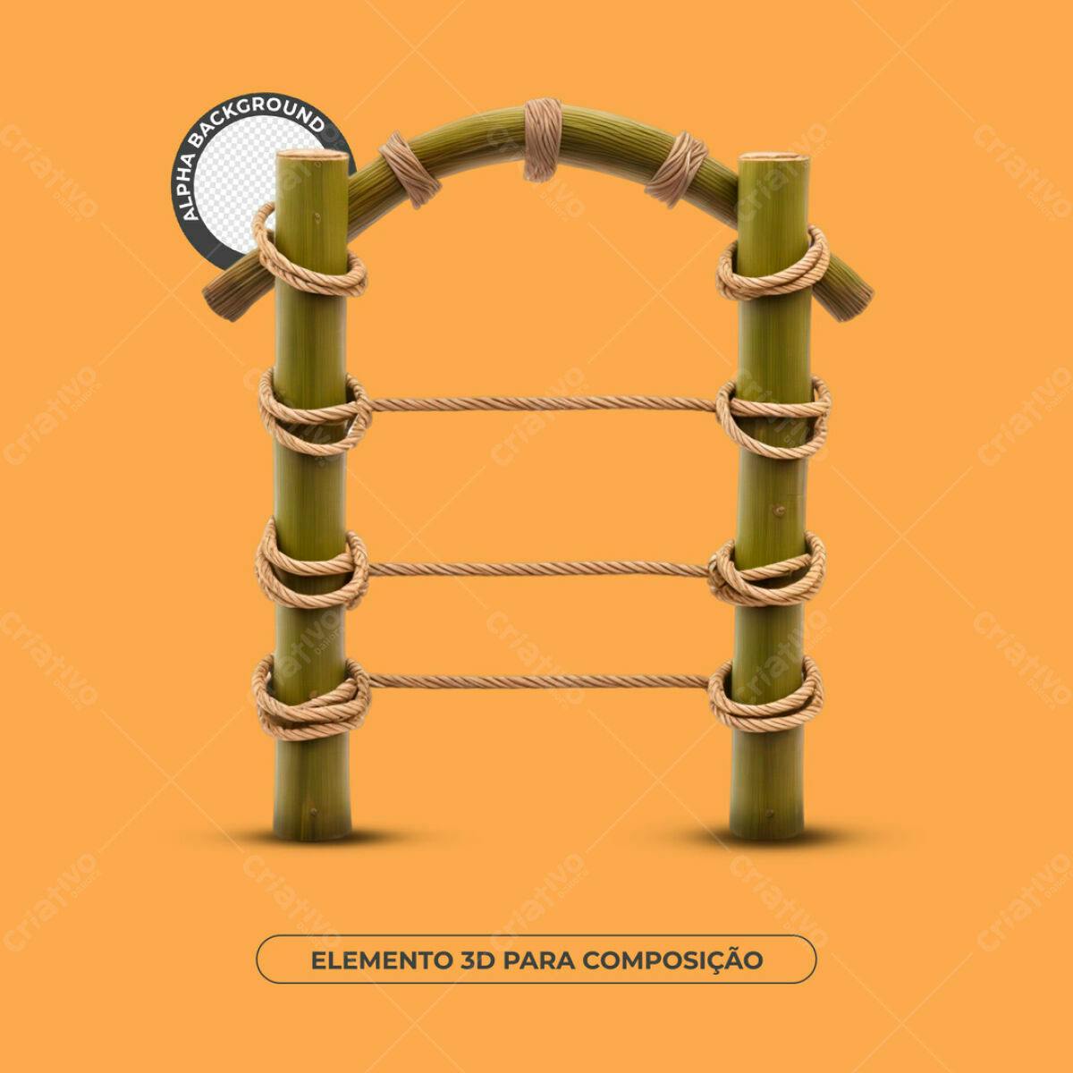 Elemento 3D de Madeira e Corda PSD Editável