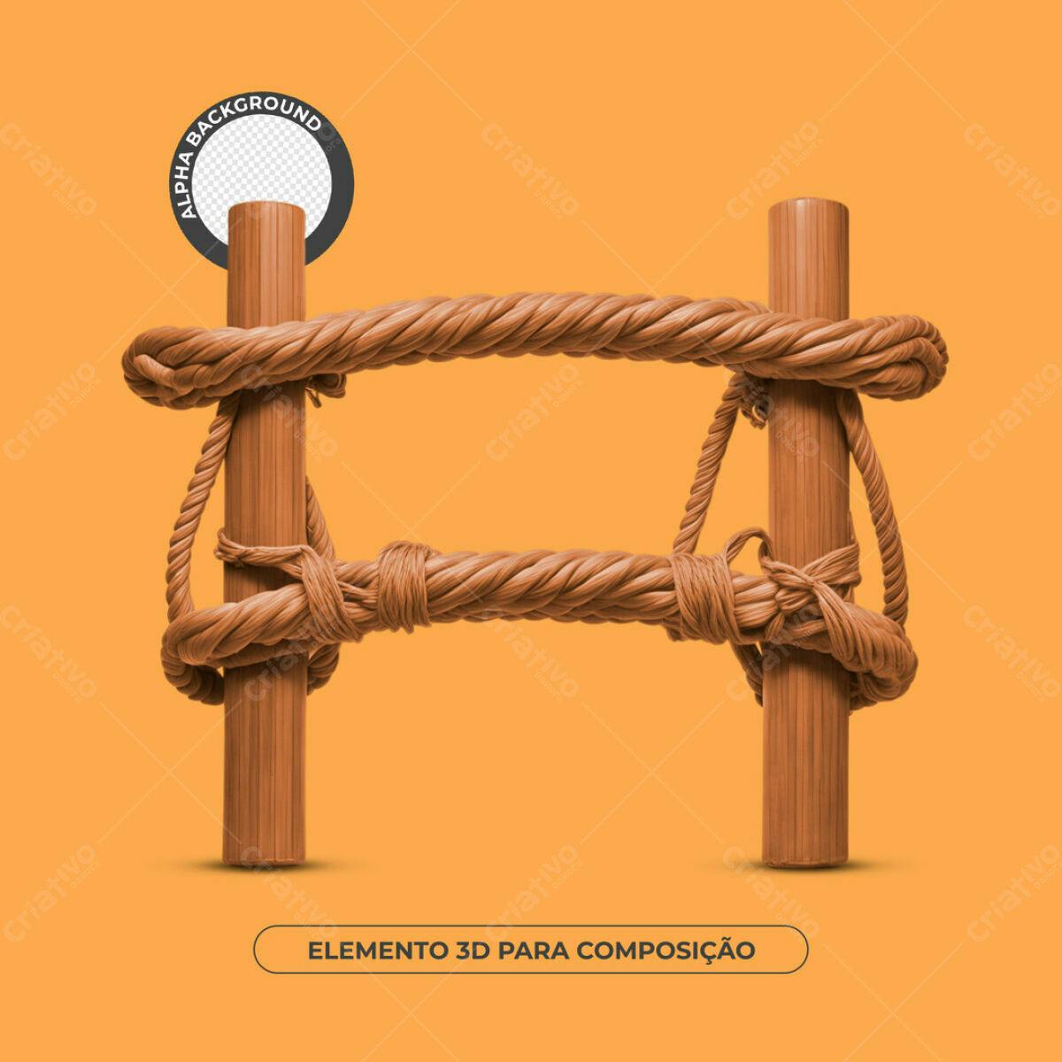 Elemento 3D Madeira e Corda PSD Editável